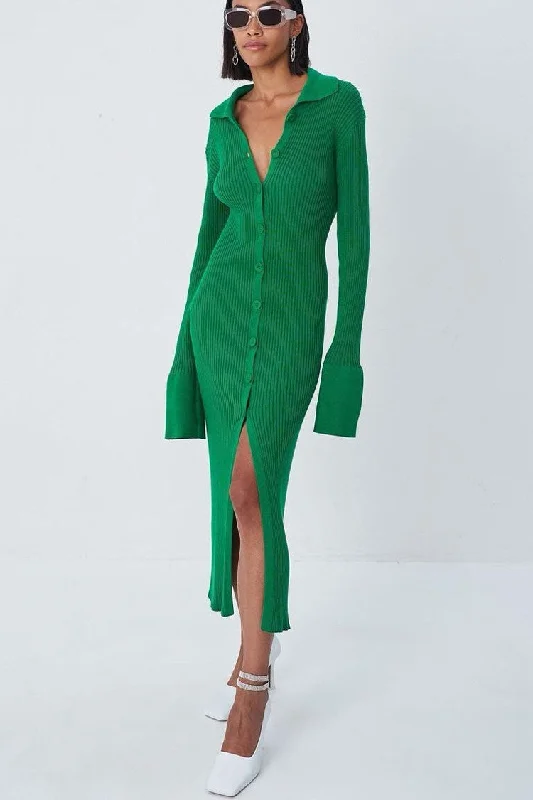 Long Sleeve Button Down Winter Sweater Maxi Dress - Emerald Green Elegant Classic Vintage Long Sleeve Button Down Winter Sweater Maxi Dress - Emerald Green Elegant Classic Vintage