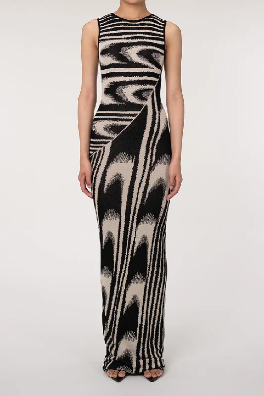 Vintage Geometric Print Crew Neck Sleeveless Bodycon Sweater Maxi Dress Zippered Buttoned Snapped Vintage Geometric Print Crew Neck Sleeveless Bodycon Sweater Maxi Dress Zippered Buttoned Snapped