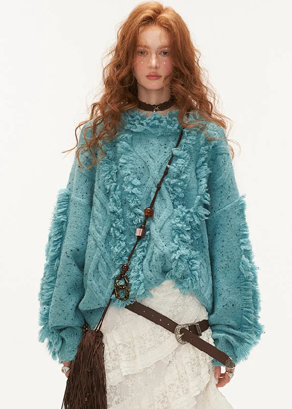 Women Blue Cold Shoulder Tassel Thick Cotton Knit Sweaters Winter Beaded Sweater Sequined Faux Fur Women Blue Cold Shoulder Tassel Thick Cotton Knit Sweaters Winter Beaded Sweater Sequined Faux Fur