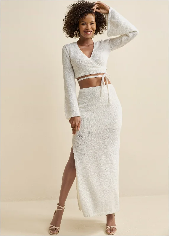 Two-Piece Sweater Dress - Off White Tailored Straight A-Line
