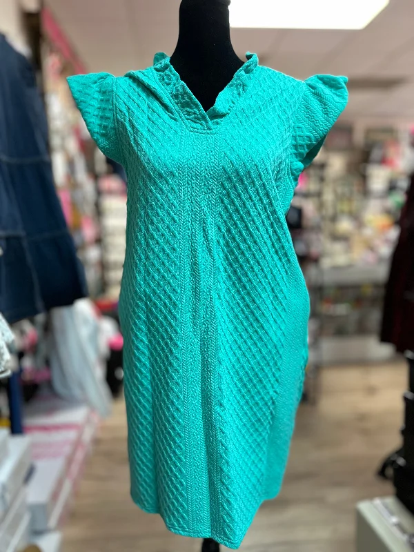 "Mint Green Sweater Knitted" Flutter Sleeve Dress