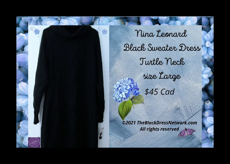 Nina Leonard Versatile Black Sweater Dress size Large 100% Acrylic