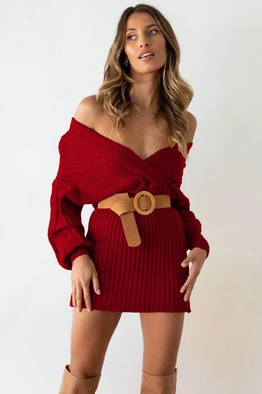 Sexy Sweaters Fashion Dress In Burgundy