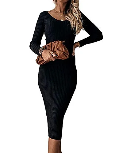 Womens Knitted V Neck Midi Dress Ladies Ribbed Slim Jumper Dress Kintwear Backless Bodycon Stretch Sweater Dresses | Original Brand