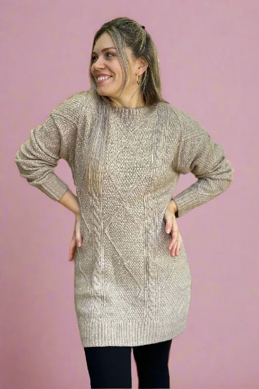 Cable Knit Sweater Dress Taupe