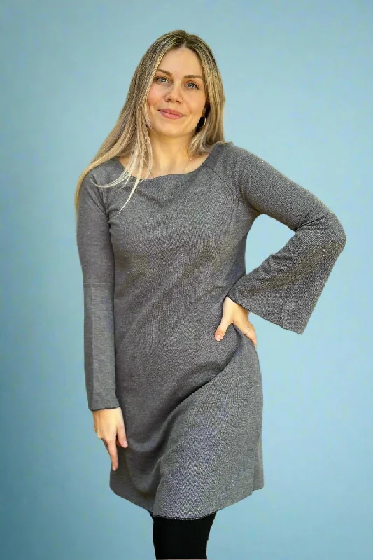 Grey Bell Sleeve Sweater Dress