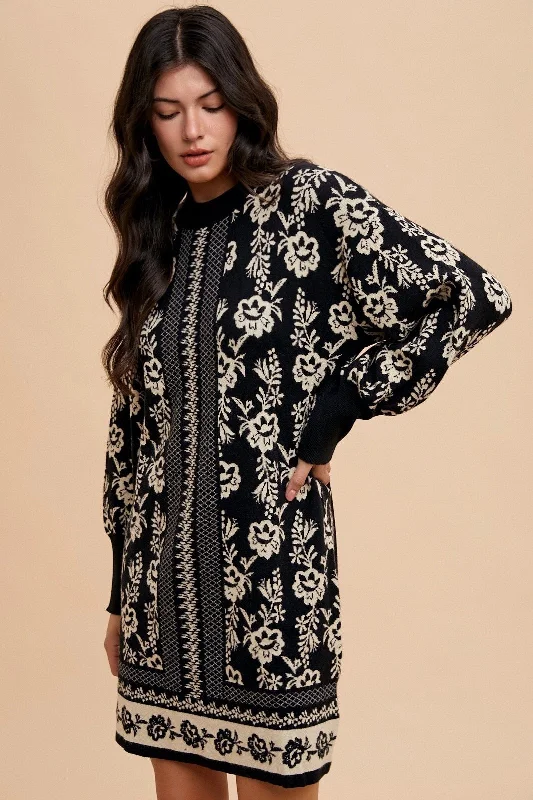 Jacquard  Sweater Dress Black