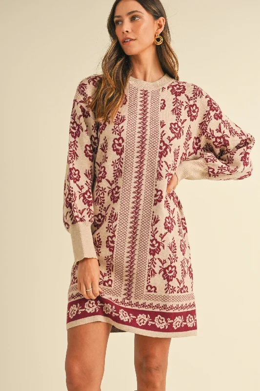 Jacquard  Sweater Dress Burgundy