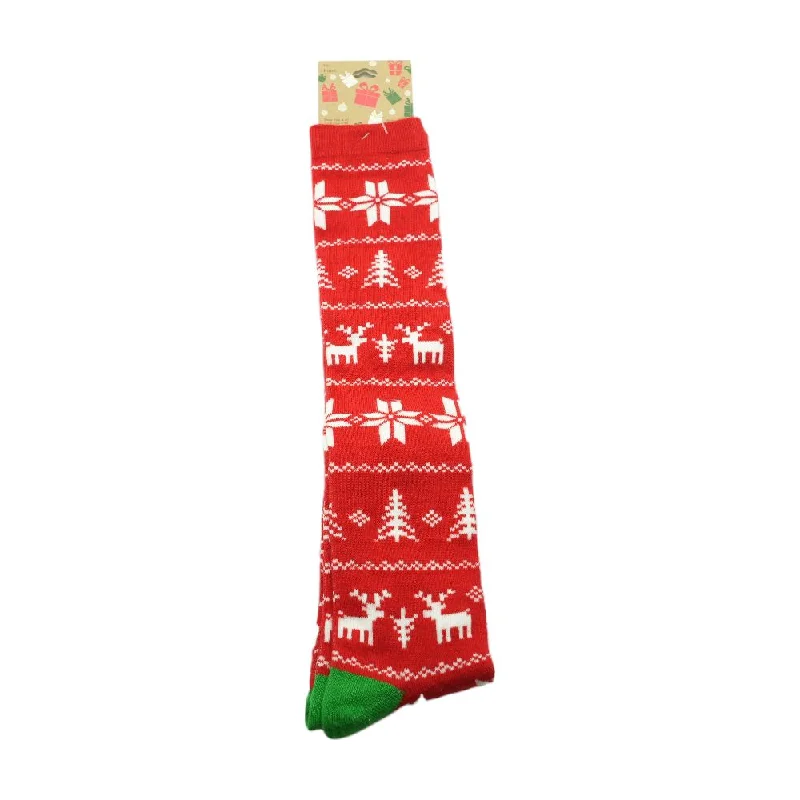 Red Sweater Print Graphic Socks