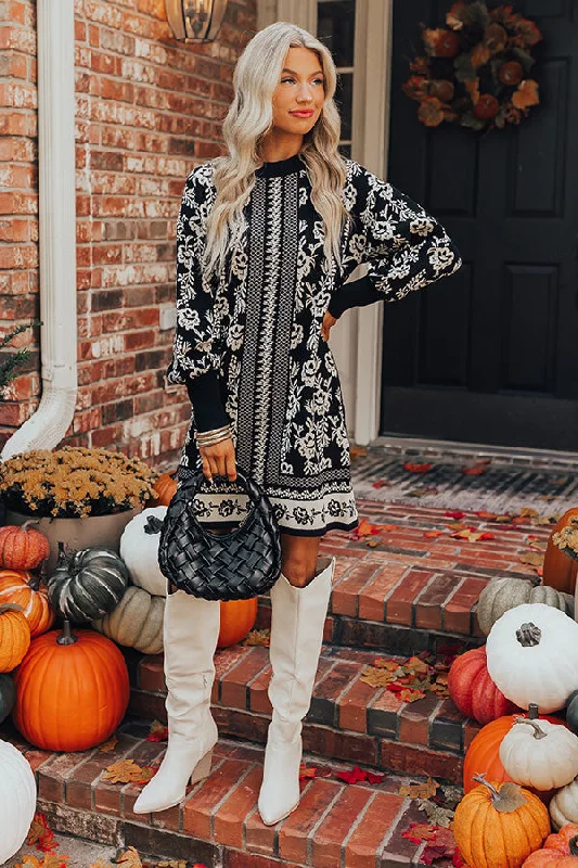 Sweetest Smile Floral Sweater Dress in Black