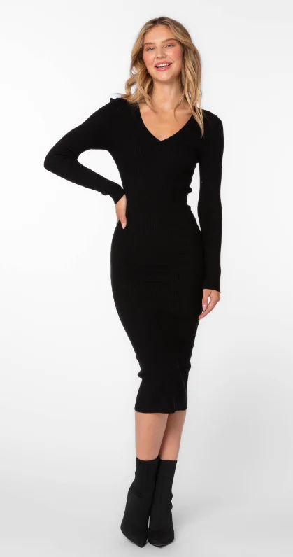 Veronica V Neck Long Sleeve Midi Sweater Dress